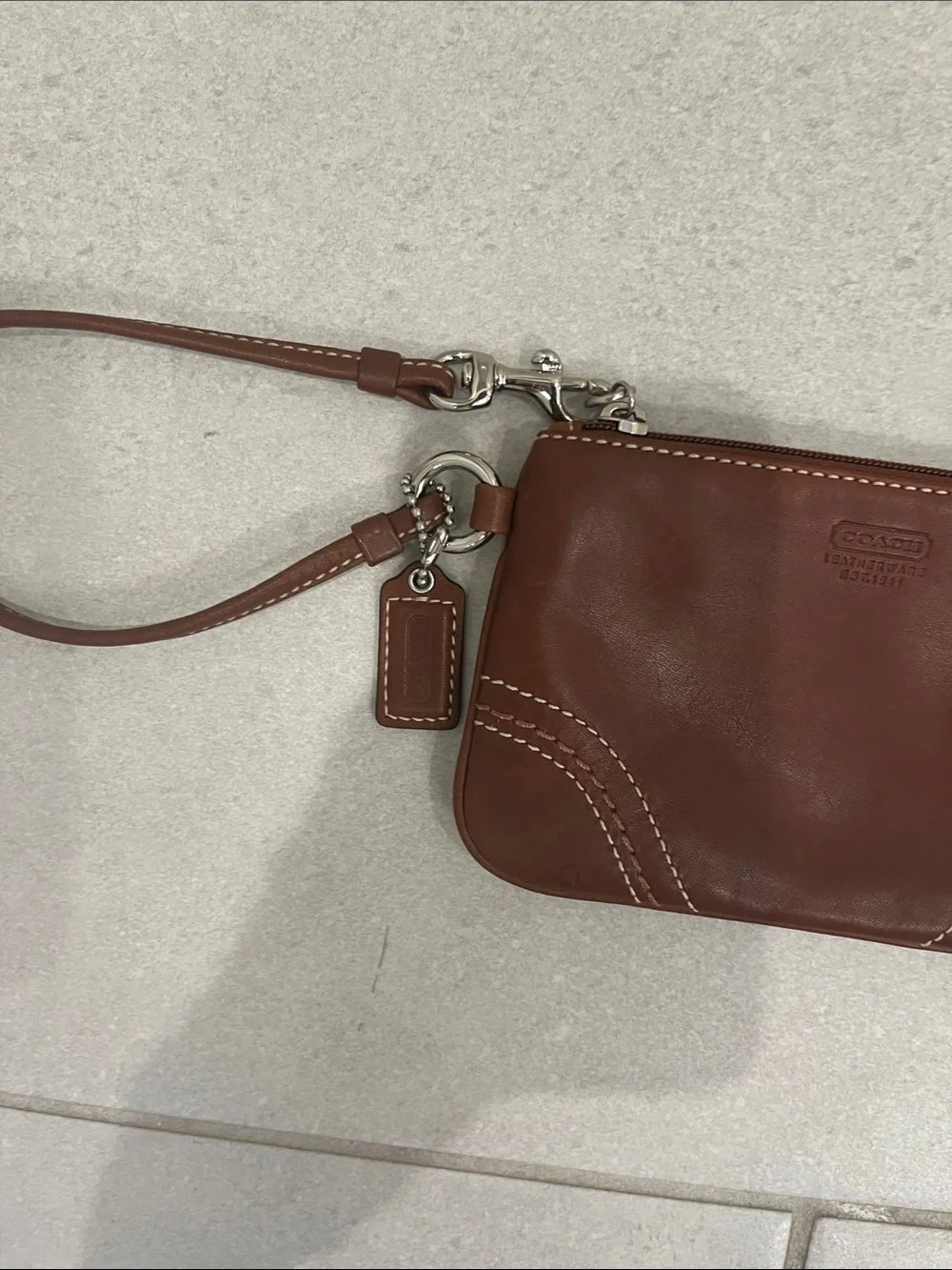 Coach Chestnut Leather Wristlet Pouch